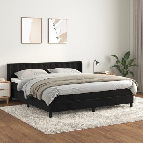 Brokky Boxspringbett mit Matratze Schwarz 160x200 cm Bett Boxspringbett Schlafzimmer MöBel Betten Bett Mit Matratze Samt / 3131209