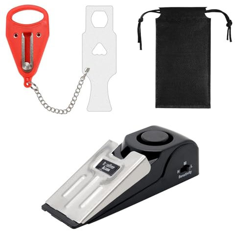Hotel Door Lock Travel Safety, Portable Door Lock with 3-Piece Security Kit for Home & Hotel, Compact Travel Door Lock Set Includes Door Stopper and Storage Bag
