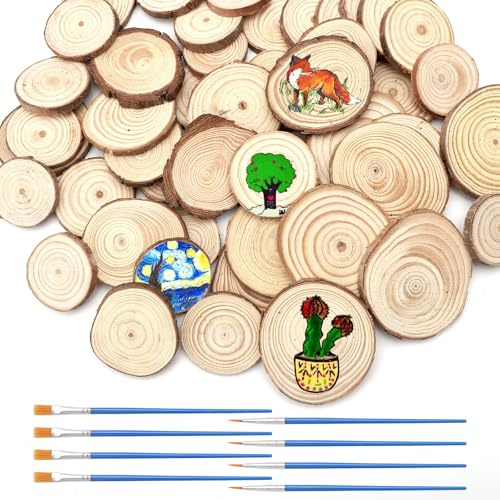 50 Stück Holzscheiben Klein zum Basteln Runde Baumscheiben 3-6cm Durchmesser Natürlich Holzplättchen mit Baumrinde für DIY Basteln Hochzeit Weihnachten Dekoration