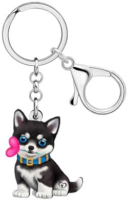 BAMAY Acryl Husky Geschenke Hund Schlüsselanhänger Auto Schlüsselring Zubehör Hundeliebhaber Geschenke für Frauen Kinder Mädchen Geldbeutel Rucksack Charms (Schwarz)