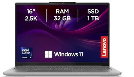 Lenovo IdeaPad Pro 5 Gen 9 - Ordenador Portátil con IA 16 2.5K (Intel Core Ultra 9 185H, 32 GB RAM, 1TB SSD, Gráficos Intel ARC, Wi-Fi 6E, Windows 11 Home) Teclado QWERTY Español – Gris