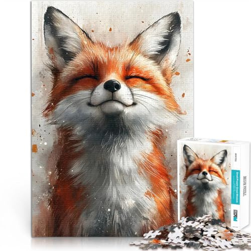 Lächelnder Fuchs Aquarell Puzzle 1000 Teile für Erwachsene Staycation: Zeit totschlagen einzigartiges Herausforderungsspiel 38x26cm