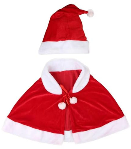 Christmas Cape Red Velvet Cape with Hood Costume Santa Festive Hooded Coat (50cm)