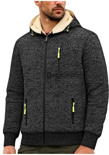 Generisch Herren Jackemit Kapuze Winterjacke Langarm Zipper Übergangsjacke Gefüttert Warme Herren-Jacken Taschen Winter Wintermantel für Büro Alltag Outdoor Aktivitäten Trendige Outwear