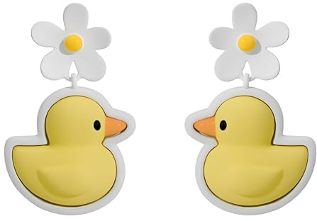 Gelbe Ente baumelnde Ohrringe - Hypoallergene Sterling Silber Pfosten Gänseblümchen Blume Cartoon Tier Design Leichte Tropfen Ohrringe für Frauen Sommer Urlaub Party Schmuck Geschenk