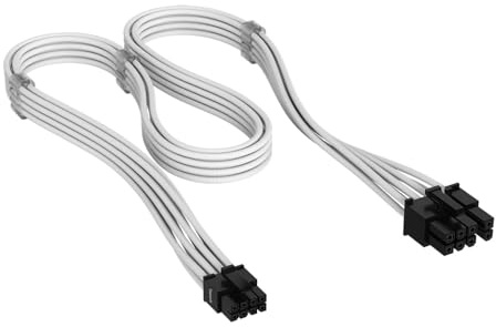 CORSAIR Elite Premium Cable PCIe 8-Pin (6+2 Split) Type 5 en Funda Individual – Diseño Paracord de Malla de Triple Capa, Compatible con PSU Corsair Type 5 – Blanco