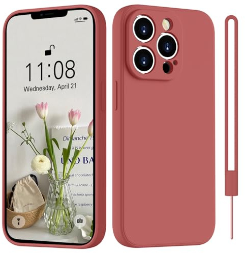 HGH für iPhone 13 Pro Hülle Silikon mit Lanyard, Rot | Handyhülle für iPhone 13 Pro Dünn Rundumschutz mit Microfiber-Innenfutter Kratzfest Schutzhülle