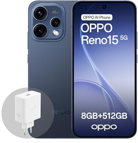 OPPO Reno15 5G Smartphone Android, 8+512GB, Display AMOLED 6.59 120Hz HDR10+, Ritratto Telefono Vibe 3.5X, Batteria 6500mAh, Snapdragon 7 Gen 4, IP69, con Caricatore 80W Supervooc, Twilight Black