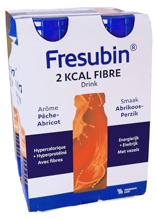 Fresubin 2 KCAL FIBRE Drink Aprikose-Pfirsich 4x200ml- Hochkalorische Trinknahrung mit 20g Eiweiß und Ballaststoffen von Fresenius Kabi, 400 kcal pro Flasche, ideal bei Mangelernährung