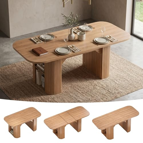 GRAVFORCE Esstisch ausziehbarer 160-200 cm Oval – Küchentisch mit Stauraum in Seitenschränken, platzsparender Esszimmertisch für 4–6 Personen robuste Holzoptik Esszimmer Nussbaumbraun