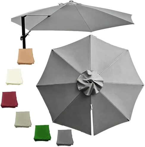 GJPXFR 300cm 350cm Housse De Rechange Pour Parasol Déporté De Terrasse, Toile De Parasol 8 Baleines Rond Auvent De Remplacement Pour Parapluie(Gray,350cm/11.5ft)