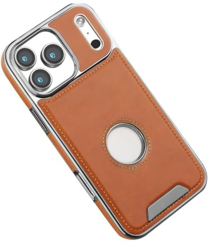 Generico Custodia Per IPhone 17 Pro Max/17 Pro/17 Air/17, Copertura Anticaduta Pelle Placcata Finestra Logo Custodia Sottile Design Fondina(Brass,17 Pro Max)