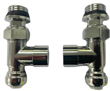Flode Push-Fit Straight Lockshield Valve Pair - Chrome - 10mm Radiator Valves for Central Heating & Heated Towel Rails - Push-Fit Connection