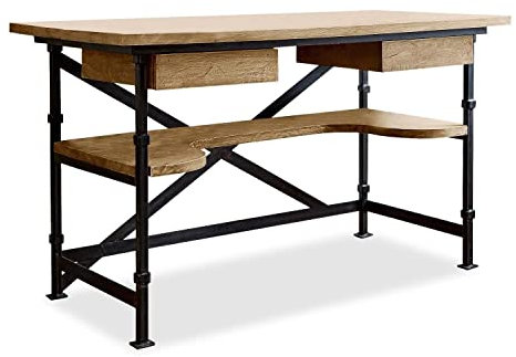 Loberon Schreibtisch Glenwood, inkl. Schubfächer und Ablage, Hochwertige Handarbeit, Antiker Charme, Robustes Gestell, Bürotisch, Mangoholz, Eisen, antikbraun/schwarz