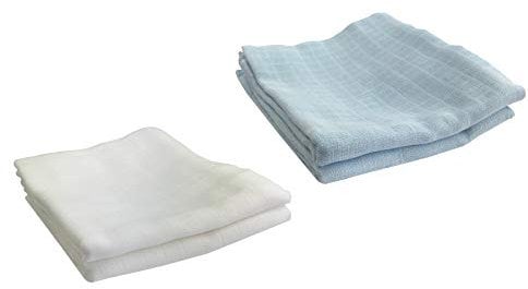 4x Pucktücher - große Spucktücher Mullwindeln 100 120 140 160 cm Baby Baumwolle - Pucktuch | ÖKO-TEX (2 Weiß, 2 Blau, 120x120 cm)