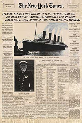 empireposter Titanic - Newspaper Zeitung New York Times Film Poster Plakat Druck - Grösse cm + 2 St Posterleisten Alu 63 cm