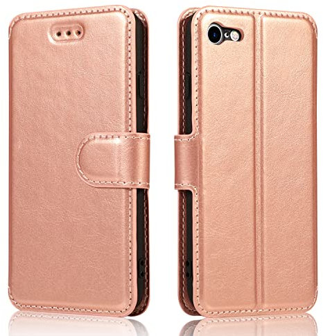 QLTYPRI Case for iPhone 6 iPhone 6S, Premium PU Leather Simple Wallet Case with Card Slots Kickstand Magnetic Closure Shockproof Flip Cover - Rose Gold