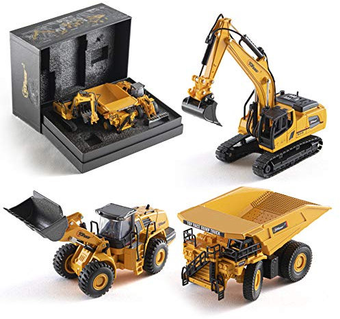 Top Race Diecast Construction Bagger, Muldenkipper und Frontlader-Modell Spielzeug 3er Set 1:60 - Realistische Konstruktionsmodelle mit Geschenkbox für Kinder, Erwachsene, Sammler und Ornamente