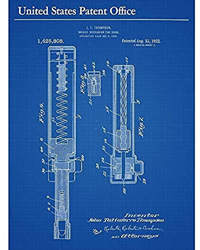 Artery8 Thompson Tommy Breech Mechanism Gun 1922 Detail 3 Patent Art Print Canvas Premium Wall Decor Poster Mural Wand Deko