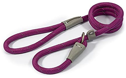 Ancol Viva Reflective Rope and Leather Slip Dog Lead - Purple - Lightweight Weatherproof Durable Puppy Training Accessory - 1.5m x 12mm