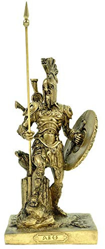 Kremers Schatzkiste Alabaster Deko Figur Kriegsgott Ares mit Schwert und Schild 23 cm Skulptur Gold