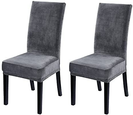LinTimes Hotelqualität Samt Stretch Stuhlhussen für Esszimmer Samt Stuhl Schutzhüllen Schonbezug für Hotelzeremonie, weicher, Dicker, Fester Samtstoff waschbar, 2er Set Peacock Grau