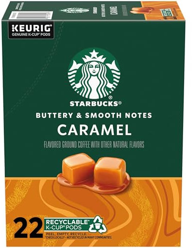 Starbucks K-Cup Coffee Pods, Caramel Natural Flavoured Coffee for Keurig Coffee Machines, 100% Arabica, 1 Box (22 Capsules)