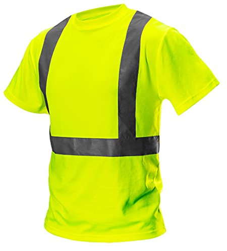 Neo Tools Herren Warnschutz-T-Shirt, kurzarm, mit Rundhalsausschnitt, Neon-Farbe, reflektierenden Streifen, atmungsaktiv, 100% Polyester 150 g/m5, Größe: XL, gelb