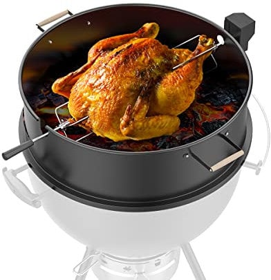Rôtissoire pour barbecue Weber de 55,9 cm et 57,4 cm avec poignée en bois pour rôtir du poulet steak et du porc