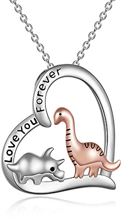 YAFEINI Dinosaurier Halskette Geschenke Sterling Silber Triceratops und Brontosaurus Dinosaurier Anhänger Halskette für Frauen Mädchen Schmuck