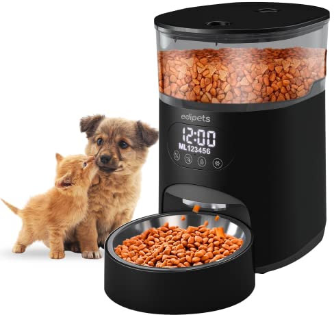 Edipets, Comedero Gato Perro Automático, Dispensador Comida Gatos, Control del Tiempo, hasta 6 Comidas al Día, 3.5L, Adecuado para Mascotas Pequeñas y Medianas (Negro)
