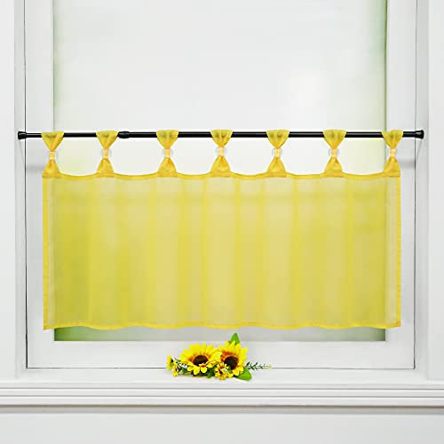 Delien Uni Scheibengardine Voile Bistrogardinen mit Schlaufen Küche Kurzstore Einfarbige Transparente Kurzgardine Cafe Stores Gardine Kurzer Vorhang BxH 120x45cm,Gelb