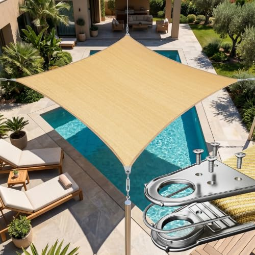 Amgo Super Ring Sonnensegel, Deckensegel, rechteckig, 40 x 50 cm, Beige, 260 g/m²