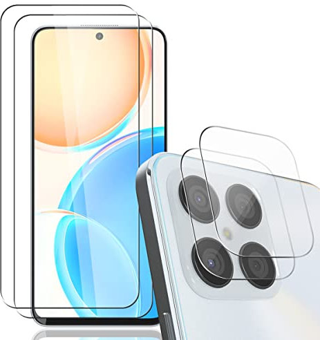 AnnhanT Protector Pantalla para Honor X8 4G, Cristal Templado 2 Piezas y Protector de Lente de cámara 2 Piezas - 9H Dureza Antiarañazos, Antihuellas, Sin Burbujas