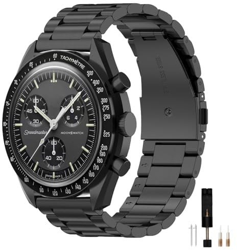 RobinEllis Tiggo Uhrenarmbänder für Omega Swatch Watchband,Metall Einstellbare Edelstahl Ersatz Armband,Uhrenarmband Armbänder Sports Wrist Strap für Omega Swatch Watch Armbandzubehör (Schwarz)