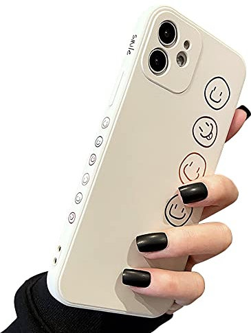 MINSCOSE Handyhülle Kompatibel mit iPhone 11, Schutzhülle Smiley Gesicht Niedliches Gemaltes Design Case Weiches Flüssiges Silikon für Frauen Mädchen Mode Schlank Weich Flexibel TPU-White