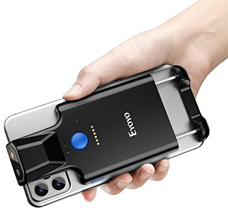 Eyoyo 2D Backclip Bluetooth Barcode Scanner, Barcodeleser für Handy mit Backclip, QR 1D Wireless Code Scanner mit 1600 mAh Akku Funktioniert mit Android, iOS, iPhone