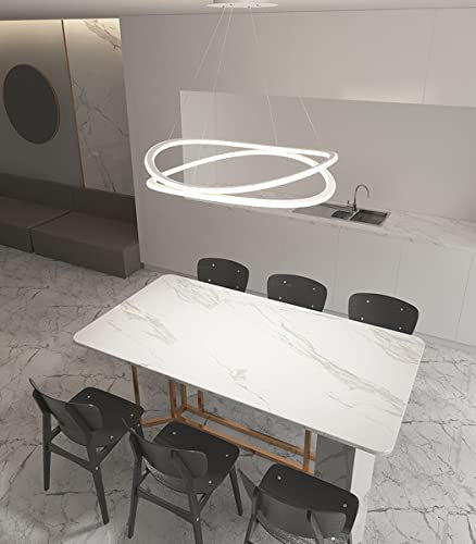 Bellastein Moderne LED Ring Kronleuchter Esstisch Pendelleuchte Höhenverstellbar Wohnzimmer Deckenleuchten Dimmbar mit Fernbedienung Hängeleuchte Metall Acryl Pendellampe 2 Ringe