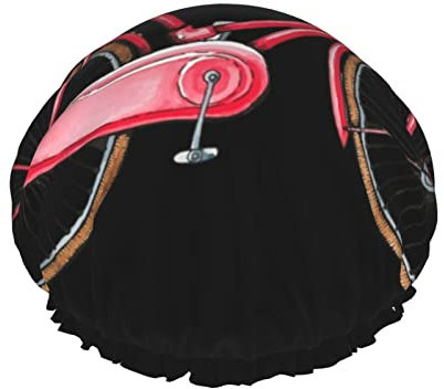 Retro Rot Fahrrad Druck Duschhaube für Frauen Wiederverwendbare Doppelschicht Stoff Duschhauben Mädchen Haarkappen