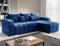 MODERNO Pufetto Corner Sofa with Sleep Function, Bed Container, Corner Sofa, Sofa Bed, Living Room, Bedroom, Furniture Sofas & Couches, Sofa Bed Couch, Velour, Blue, 86 x 245 x 147 cm