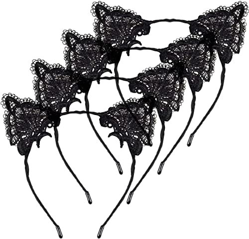 SURALIN 4 Pièces Serre Tete Chat,Serre Tete Fille Serre TêTe Chat Dentelle Noire Pour Femme, Serre Tete Femme Serre Tete Metal