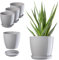 KADAX Pot de Fleurs Rond en Plastique avec Soucoupe - pour Intérieur, Plantes et Herbes - Lot de 3 à 28 cm, Gris