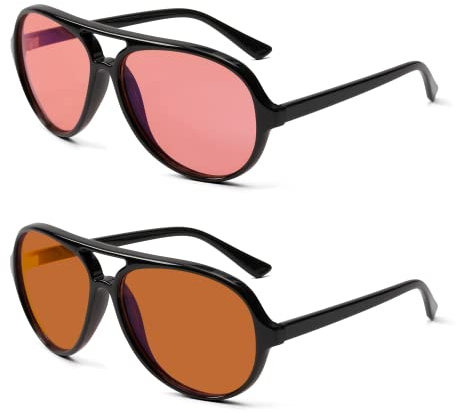 BRADDELL FL-41 Rose & FL-60 Brown Aviator Glasses for Migraine Light Sensitivity, Photophobia, Fluorescent LED Lighting and Computer Screen Glare, Black, M