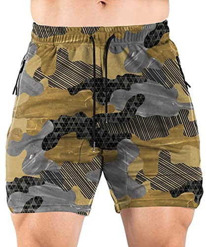 Mashaouyo Pantalones de camuflaje de velocidad transpirables de malla ligera para hombre con pantalones cortos de fútbol para hombre, dorado, M