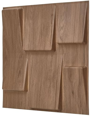NOVECRAFTO Geometric Effect 3D Wall Panels - 6 Sheets Covering 1.5 sqm | 16.15 sqf Interior Cladding Panels Set | 3D Wall Tiles Geometric Squares Design in Matt Wood - Each Panel Size 19.6 x 19.6