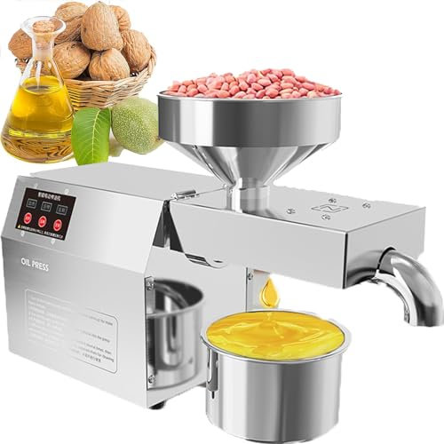 LTSRLL Máquina automática Prensa Aceite 800W-1500W, Prensa en frío/Caliente, Temperatura y Controlador Pantalla táctil, 3-6kg/h, Acero Inoxidable, para maní, Girasol, Lino, Aguacate, sésamo