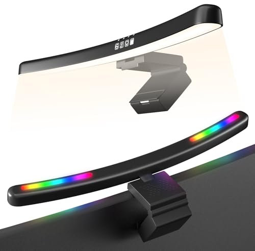 Geisofu RGB Monitor Light Bar Curved Computer Monitor Lamp for Eye Caring Dual Light Source Monitor Backlight with Touch Control Timed Computer Light Bar Gaming Accessories for Home Office Game