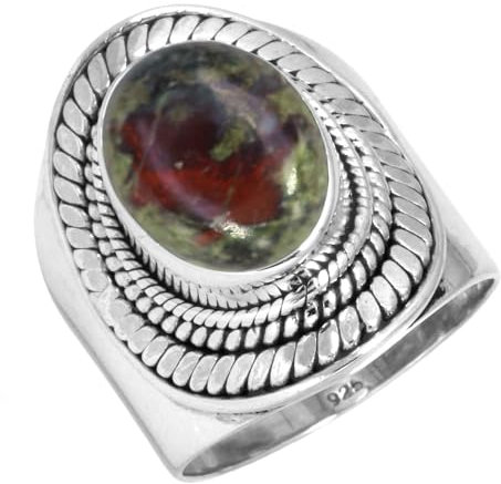 Jeweloporium Multicolor Dragon Blood Jasper Silberring Größe 55 (17,5), 925 Sterling Silber Ring für Damen, Natürlicher ovaler Edelstein Boho Schmuck