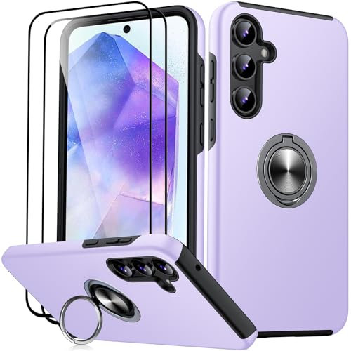 JAME für Samsung Galaxy A55 5G Hülle mit 2 Stück Panzerglas, Militärschutz Stoßfester Schutz Samsung A55 5G Hülle mit 360° Magnetischer Ring Kickstand Handyhülle für Samsung A55, Violett