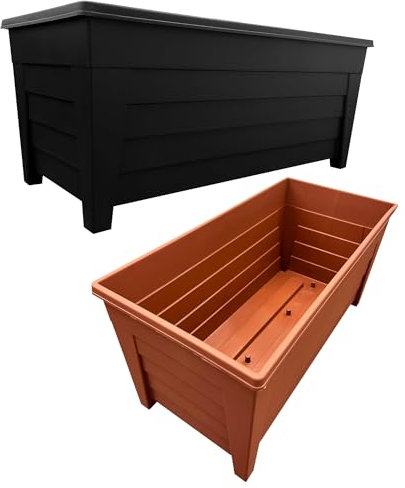 Pluto Packaging Long Black 55cm Grosvenor Trough Black Or Terracotta Flower Planter For Home Garden & Patios (1, Black)